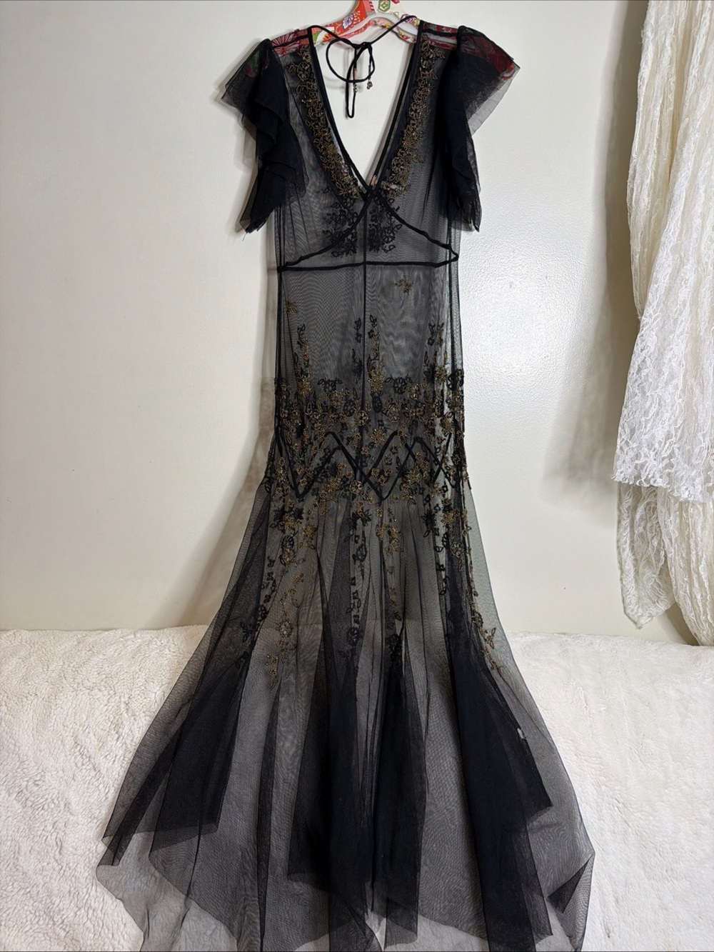 Free People Annabelle Beaded Embellished Mesh Maxi Slip Dress - Picture 6 of 7
